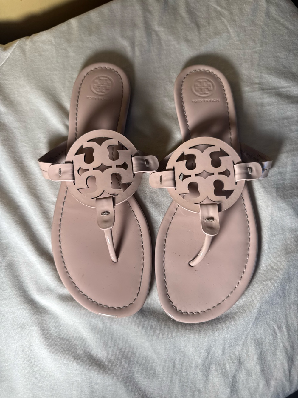 Tory Burch Blush Pink Leather Logo Thong Sandals